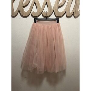 Lush Pink Tulle Midi Skirt Womens Small Elastic Waist Layered Ballerina Core